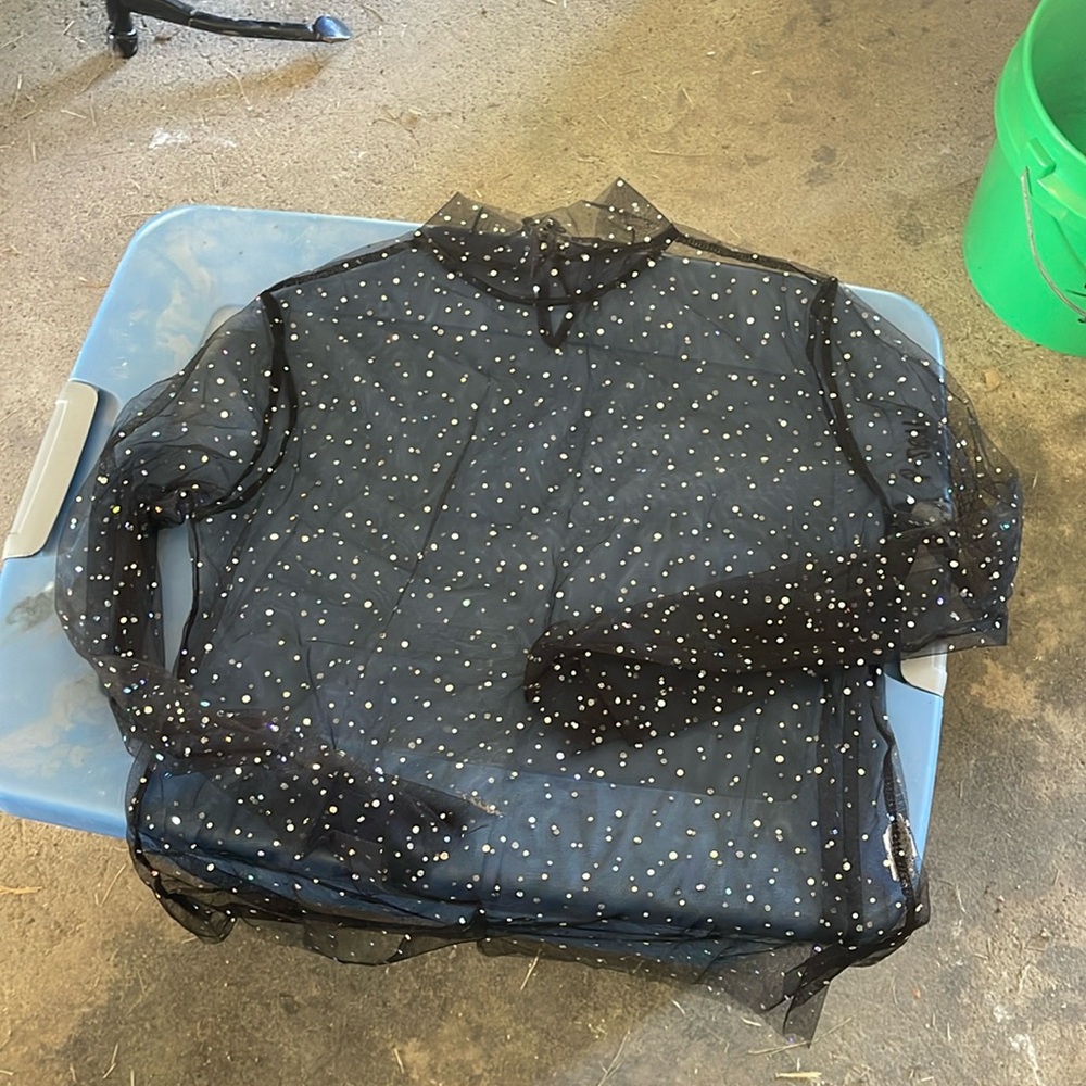 Black sheer sequin top